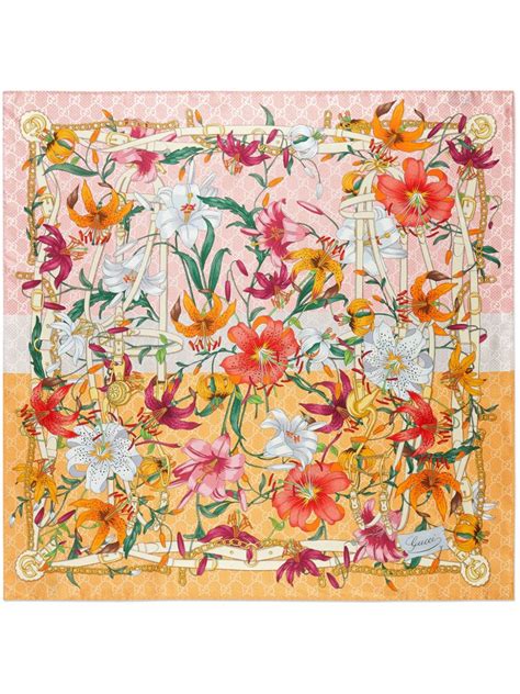 foulard gucci seta e cashmere fiori|Gucci Foulard a Fiori .